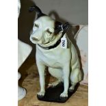 HMV A COMPOSITE SCULPTURE OF NIPPER THE DOG ON A BLACK BASE, height approximately 34cm