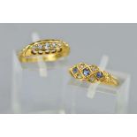 TWO EARLY 20TH CENTURY RINGS, to include an 18ct gold diamond graduated half hoop, estimated old