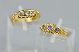 TWO EARLY 20TH CENTURY RINGS, to include an 18ct gold diamond graduated half hoop, estimated old