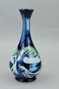 A MOORCROFT 'KNYPERSLEY' PATTERN BALUSTER SHAPED VASE, designed by Emma Bossons, with initials,