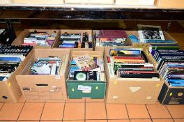 NINE BOXES OF BOOKS, to include Elvis Presley, Nora Roberts, James Patterson, J D Robb, etc