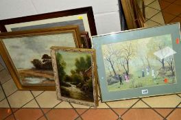 A QUANTITY OF PICTURES AND PRINTS to include three oil on canvas paintings, signed T.R.Parsons of