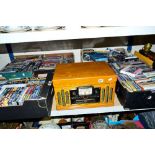 A CROSLEY RECORD AND CD PLAYER MODEL NUMBER 1189986, together with five boxes of CD's and DVD's