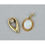 TWO 9CT GEM SET PENDANTS, the first an oval drop shape with single diamond in a claw setting,