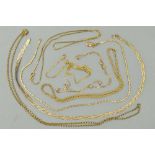 AN ASSORTED CHAIN COLLECTION, to include various styles and lengths in yellow, rose and white metal,