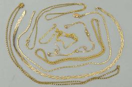 AN ASSORTED CHAIN COLLECTION, to include various styles and lengths in yellow, rose and white metal,
