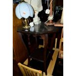 A MAHOGANY OCCASIONAL TABLE, two elm kitchen chairs and six table lamps (9)