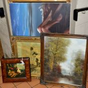 FIVE VARIOUS PICTURES, to include small oil on board, birds and foliage, after Jonathan Rose,