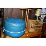 A QUANTITY OF MISCELLANEOUS, to include a letter rack, blue leatherette pouffe, two mirrors and