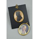 A FRAMED SILHOUETTE AND A LATE VICTORIAN MINIATURE, both of oval outline, the silhouette of a late