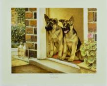 NIGEL HEMMING (BRITISH 1957) 'HOME GUARD', a limited edition print 356/500 of a pair of Alsatian