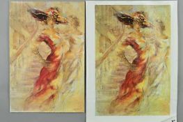 GARY BENFIELD (BRITISH 1965) 'ELEGANCE', an artist proof print of a woman wearing a red dress, a/p
