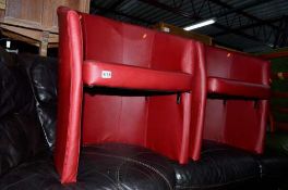 A PAIR OF MODERN RED FAUX LEATHER TOP TUB CHAIRS (2)