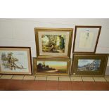 FIVE VARIOUS PICTURES to include nude sketch, signed M.F.Codner, approximate size 15cm x 20cm, an