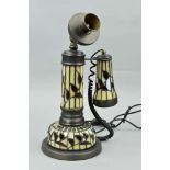 A TIFFANY STYLE NOVELTY TABLE LAMP, shaped as a candlestick telephone from Fine Light manufacturers,