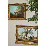 TWO MODERN OIL ON CANVAS PAINTINGS OF HORSES, signed J Tucker lower right, painted in the style of