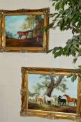 TWO MODERN OIL ON CANVAS PAINTINGS OF HORSES, signed J Tucker lower right, painted in the style of