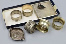 A SELECTION OF SILVERWARE, to include an early 20th Century silver cigarette case with engine turned