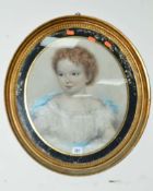 19TH CENTURY SCHOOL, half length portrait of a young girl, wearing white dress with blue ribbons,