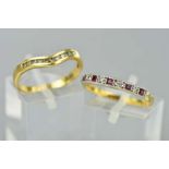 TWO HALF ETERNITY RINGS, the first designed as a V shape, channel set with eleven modern round