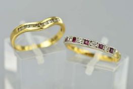 TWO HALF ETERNITY RINGS, the first designed as a V shape, channel set with eleven modern round