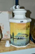 A HAND PAINTED LAMP BASE SIGNED D.BROWNSWORD, dated 1986, painted with a continental lake scene,