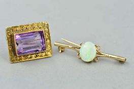 TWO 9CT GOLD GEM BROOCHES, to include an opal bar brooch, hallmarked Birmingham 1987, approximate