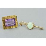 TWO 9CT GOLD GEM BROOCHES, to include an opal bar brooch, hallmarked Birmingham 1987, approximate
