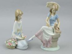 TWO LLADRO COLLECTORS SOCIETY FIGURES, 'Flowers Song' No 7607/1988, depicting kneeling girl with