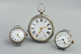 A SMALL COLLECTION OF TWO SMALL WATCH FACES AND A POCKET WATCH, the first watch face with