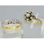 TWO DIAMOND RINGS, to include a mid 20th Century three stone diamond ring, estimated eight cut