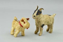 TWO UNMARKED SMALL PLUSH DOGS, both are Terriers and both have some wear and damage, length of