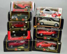 A QUANTITY OF BOXED MODERN DIECAST CAR MODELS, mixture of 1:18 and 1:24 scales, Burago, Maisto,