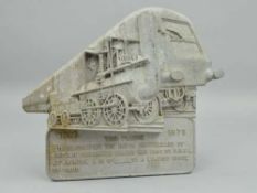AN ALLOY PLAQUE CAST BY B.R.E.L. SWINDON TO COMMEMORATE THE 150TH ANNIVERSARY OF BRITISH PASSENGER