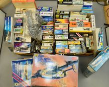 A COLLECTION OF AIRCRAFT, SHIP AND CAR KITS, from various manufacturers including Heller, Revell and