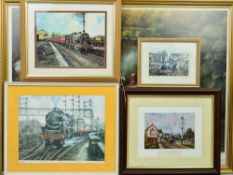 A QUANTITY OF FRAMED RAILWAY PRINTS, 'Beechwood Tunnel' by Philip D Hawkins and four smaller local