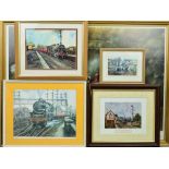 A QUANTITY OF FRAMED RAILWAY PRINTS, 'Beechwood Tunnel' by Philip D Hawkins and four smaller local