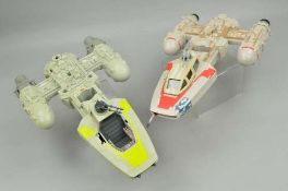 TWO UNBOXED STAR WARS Y WING FIGHTER VEHICLES, both incomplete, Kenner version from 1983, the