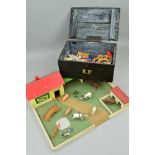 A WOODEN FARM YARD, c.1970's, with a quantity of plastic animals and accessories, Britains, Crescent