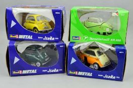 FOUR BOXED REVELL METAL BUBBLE CAR MODELS, three different B.M.W. Isetta, 250, Nos.08911, missing