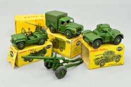 A BOXED DINKY TOYS ARMY 1-TON CARGO TRUCK, No.641, a boxed Armoured Car, No.670, boxed Austin Champ,