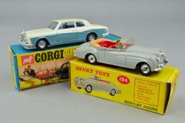 A BOXED DINKY TOYS BENTLEY S2 COUPE, No.194, version with grey body and red interior, very lightly