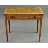 A GEORGE III ROSEWOOD AND INLAID SIDE TABLE, (sun bleached), of rectangular form, later tooled green