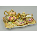 A BRIAN COX (ROYAL WORCESTER ARTIST) MINIATURE HAND PAINTED PART TEASET ON TRAY, comprising