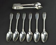 A SET OF SIX GEORGE IV SILVER FIDDLE AND THREAD PATTERN TEASPOONS, maker Charles Eley, London 1824/