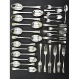 A PART CANTEEN OF EDWARDIAN SILVER OLD ENGLISH PATTERN CUTLERY, comprising six tablespoons, six