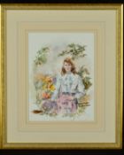 GORDON KING (BRITISH 1931), 'Heather', a young woman surrounded by flowers, watercolour, signed