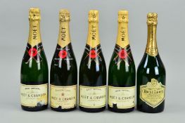 FIVE BOTTLES OF CHAMPAGNE, four bottles of Moet & Chandon Brut Imperial and a bottle of Roche Lacour