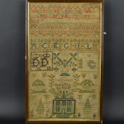 A REGENCY NEEDLEWORK SAMPLER WORKED BY JEAN DAVIDSON, 'Sewed This' ANO 1814, with alphabets,