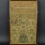 A REGENCY NEEDLEWORK SAMPLER WORKED BY JEAN DAVIDSON, 'Sewed This' ANO 1814, with alphabets,